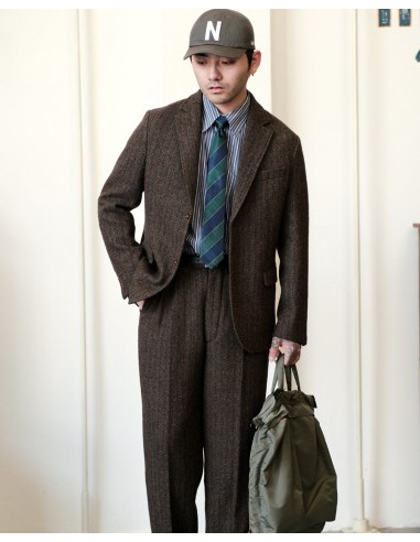 Herringbone Tweed Tapered Trousers destockage