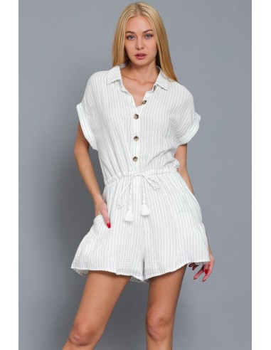 Pinstripe Button Romper paiement sécurisé